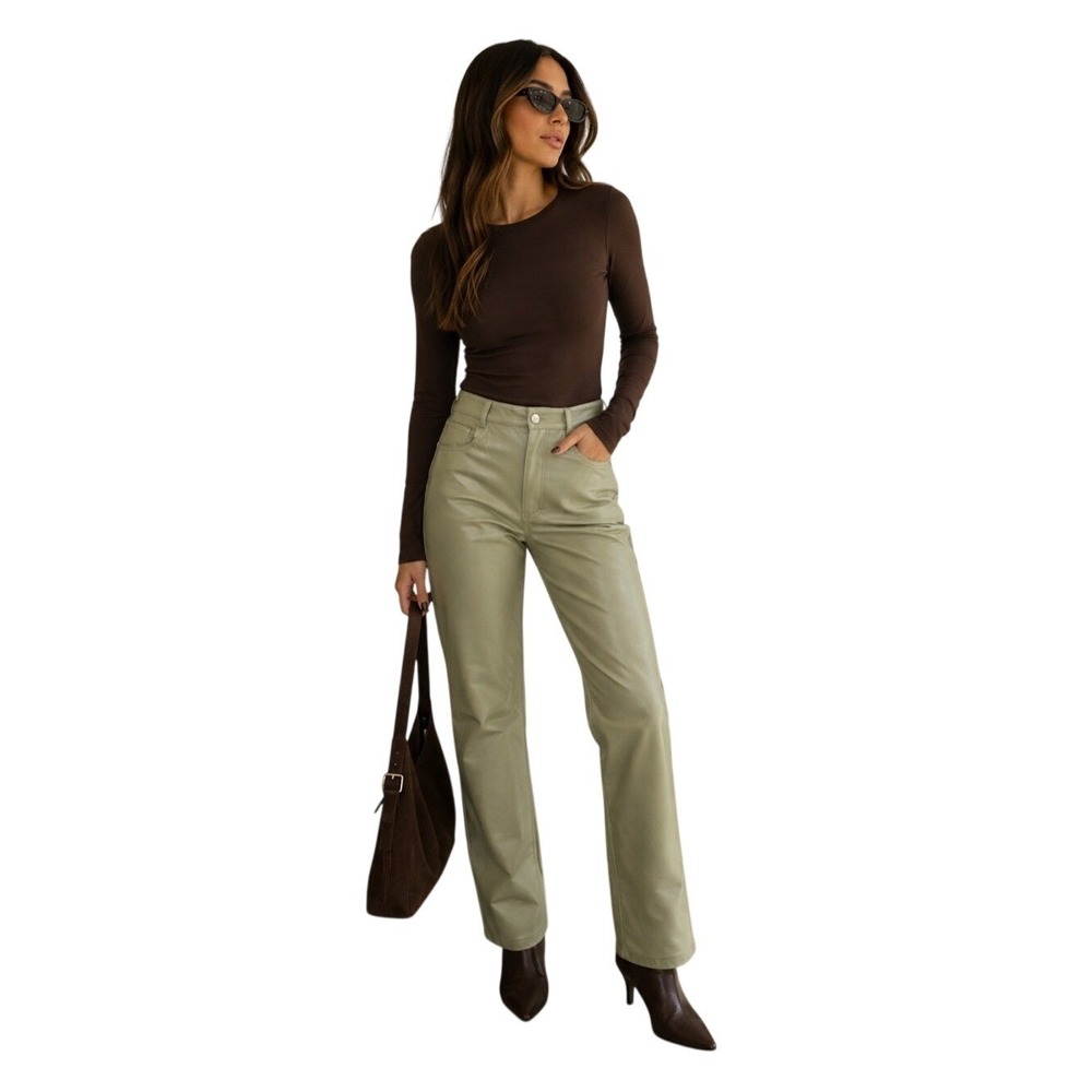 WeWoreWhat Sage Faux Leather Pants 28 Straight Leg 90s Minimalist